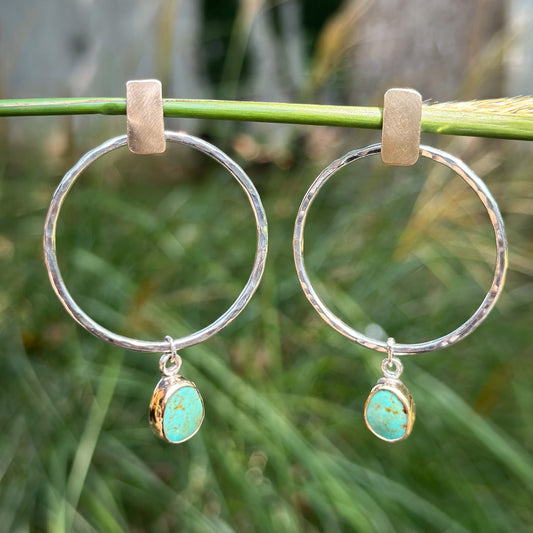 Kingman Turquoise mixed metal hoop earrings No.2, sterling silver 14k gold filled Natural Earth Collective Ohio