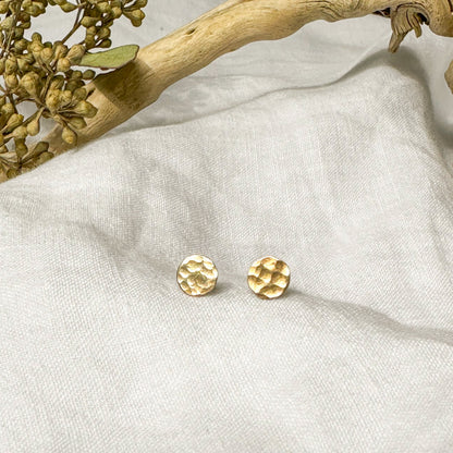 14k gold filled hammered dot stud earrings, handcrafted artisan jewelry Natural Earth Collective Ohio