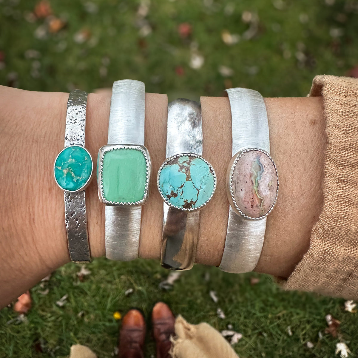 Turquoise wide cuff detail, sterling silver Natural Earth Collective Ohio