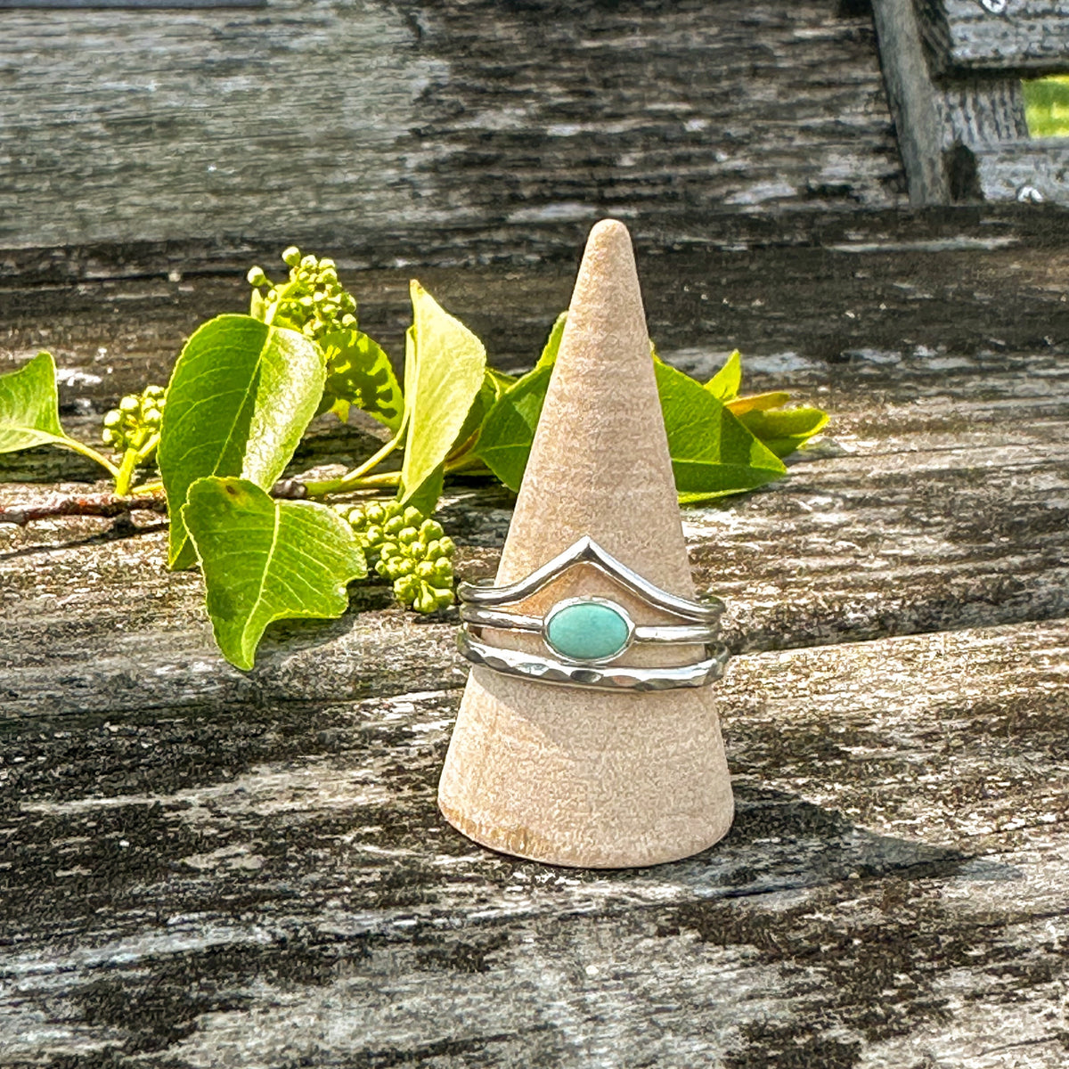 Lone Mountain Turquoise stacking ring close up, rare Nevada turquoise Natural Earth Collective Ohio