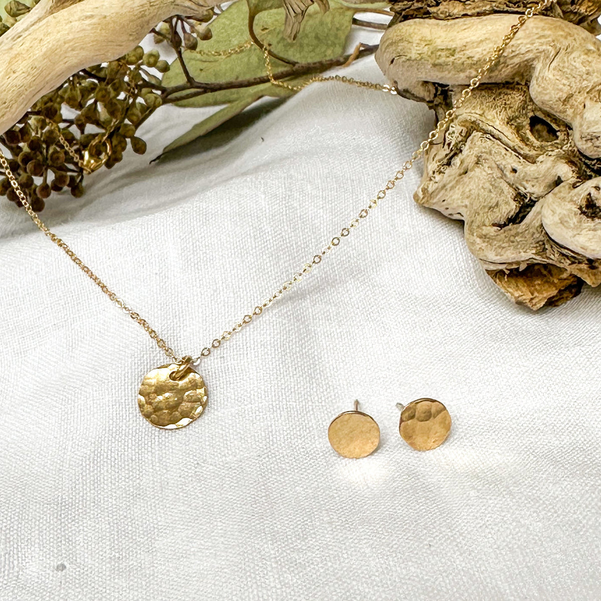 Hammered dot necklace close up, dainty recycled sterling silver Natural Earth Collective Ohio