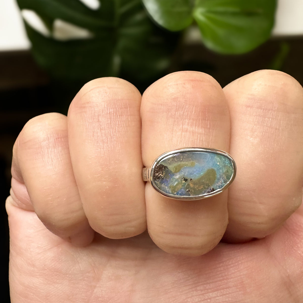 Purple Australian Boulder Opal ring size 6, rare violet color play fine silver Natural Earth Collective Ohio