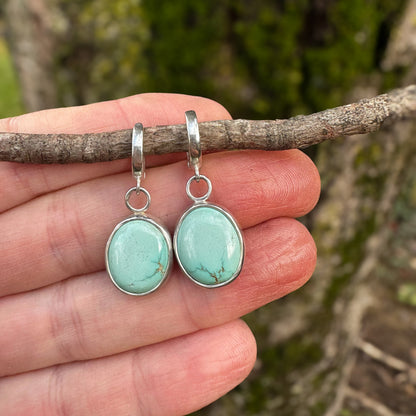 Natural Lone Mountain Turquoise hinge hoop earrings, fine silver 12mm click hoops Natural Earth Collective Ohio