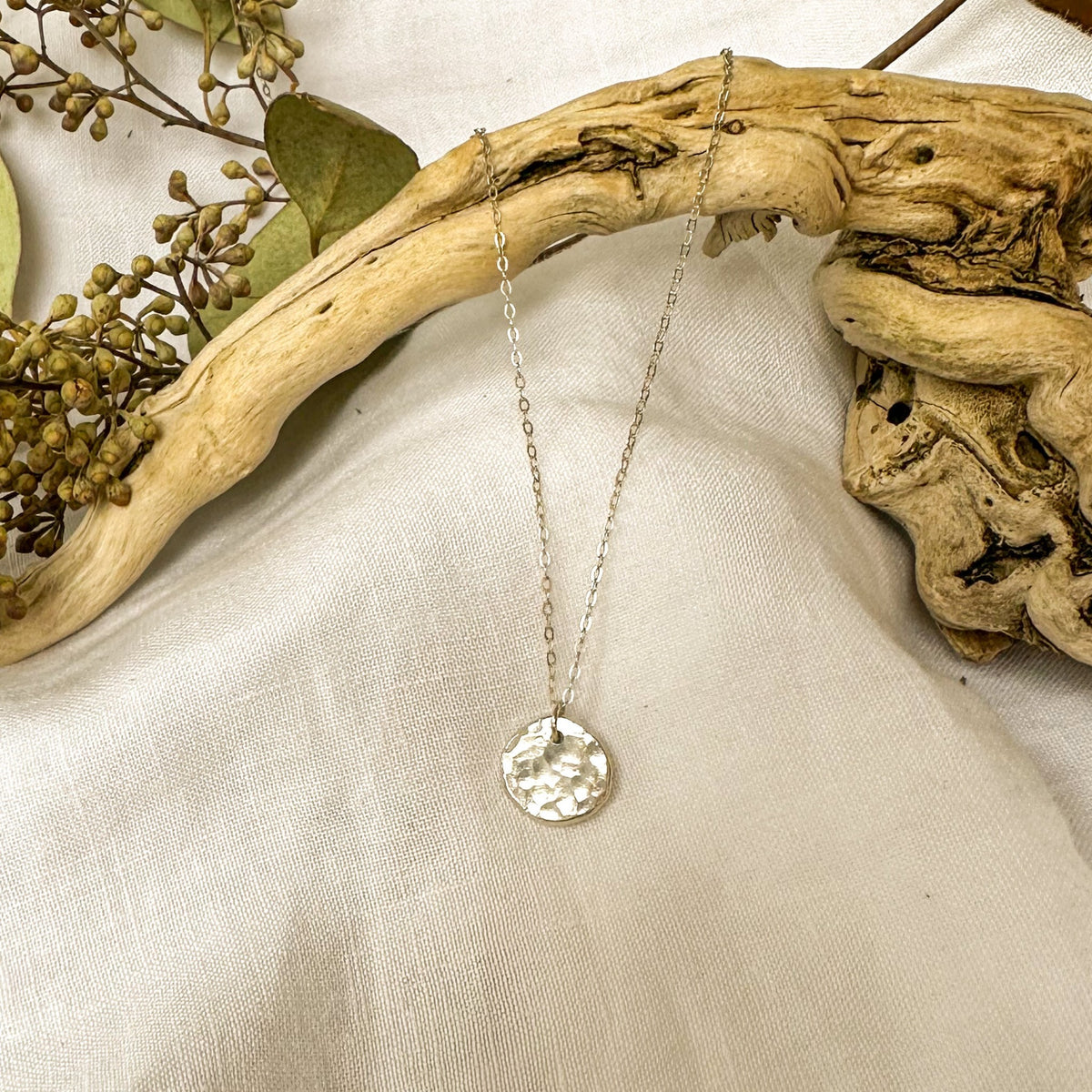 Dainty recycled sterling silver hammered dot necklace, sustainable handcrafted jewelry Natural Earth Collective Ohio