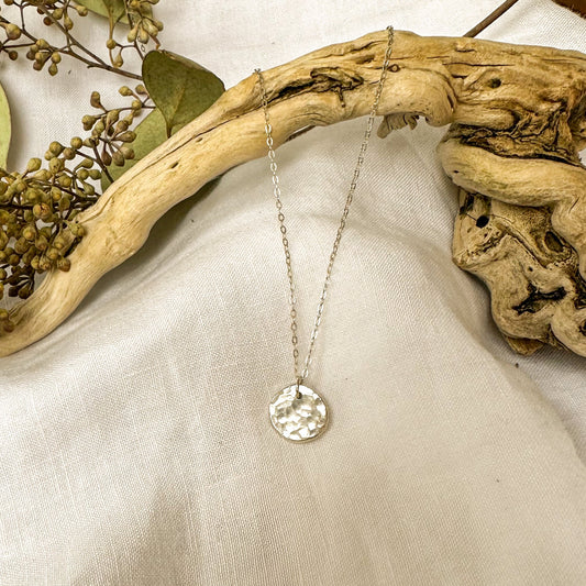 Dainty recycled sterling silver hammered dot necklace, sustainable handcrafted jewelry Natural Earth Collective Ohio