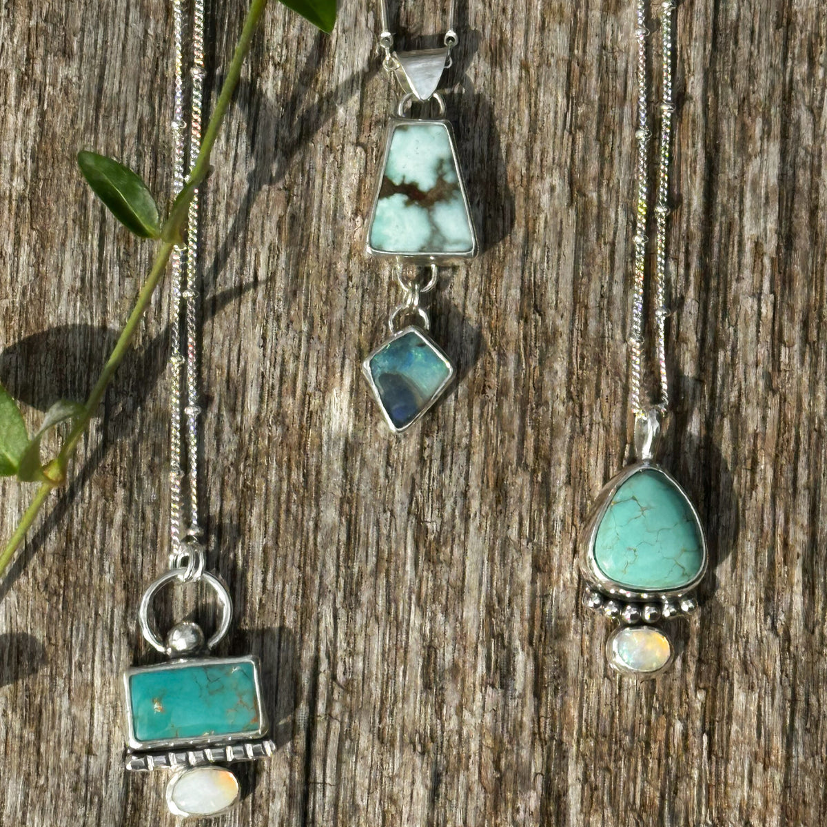 Turquoise and opal pendant necklace styled, one of a kind Natural Earth Collective Ohio