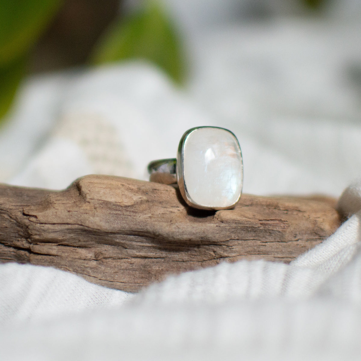 Rainbow Moonstone ring size 8.5, blue flash sterling silver Natural Earth Collective Ohio