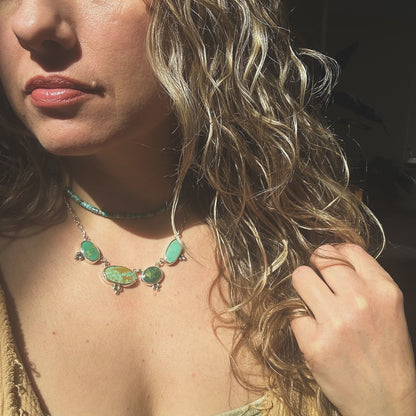 Meadow Ridge necklace detail, bezel set turquoise stones sterling silver Natural Earth Collective Ohio