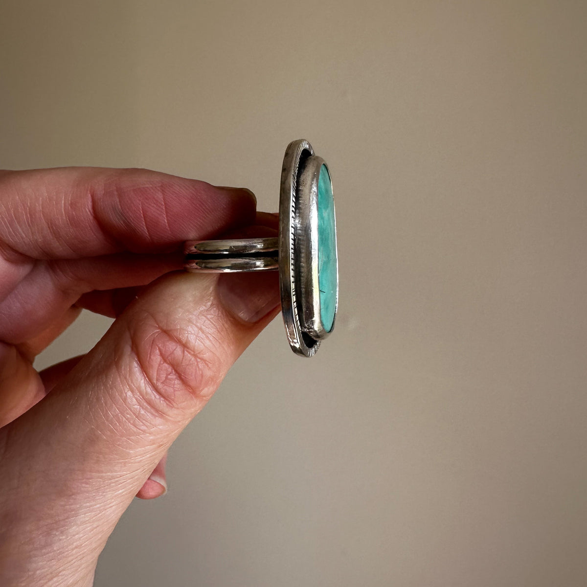 Open Sky Turquoise ring size 8.5 on hand, one of a kind handcrafted Natural Earth Collective Ohio