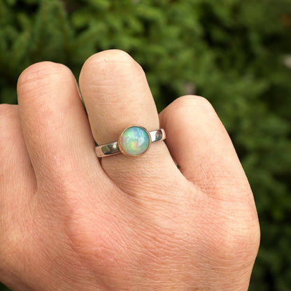 Ethiopian Opal mixed metal ring No.1 size 7.25, 14k gold filled sterling silver blue flash Natural Earth Collective Ohio
