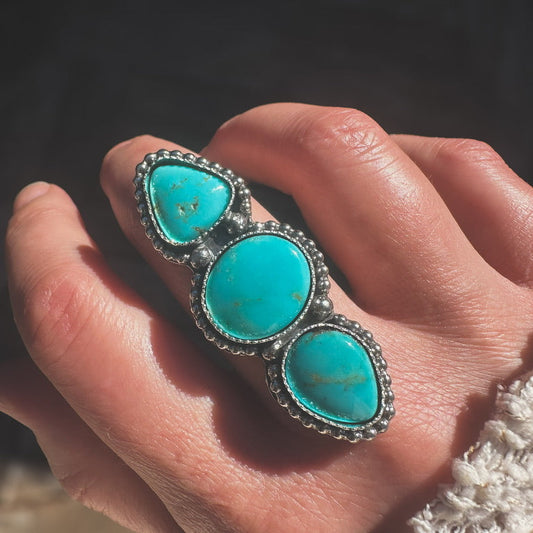 Cloud Chaser Turquoise Tidepool ring finish to size, triple stacked turquoise sterling silver Natural Earth Collective Ohio