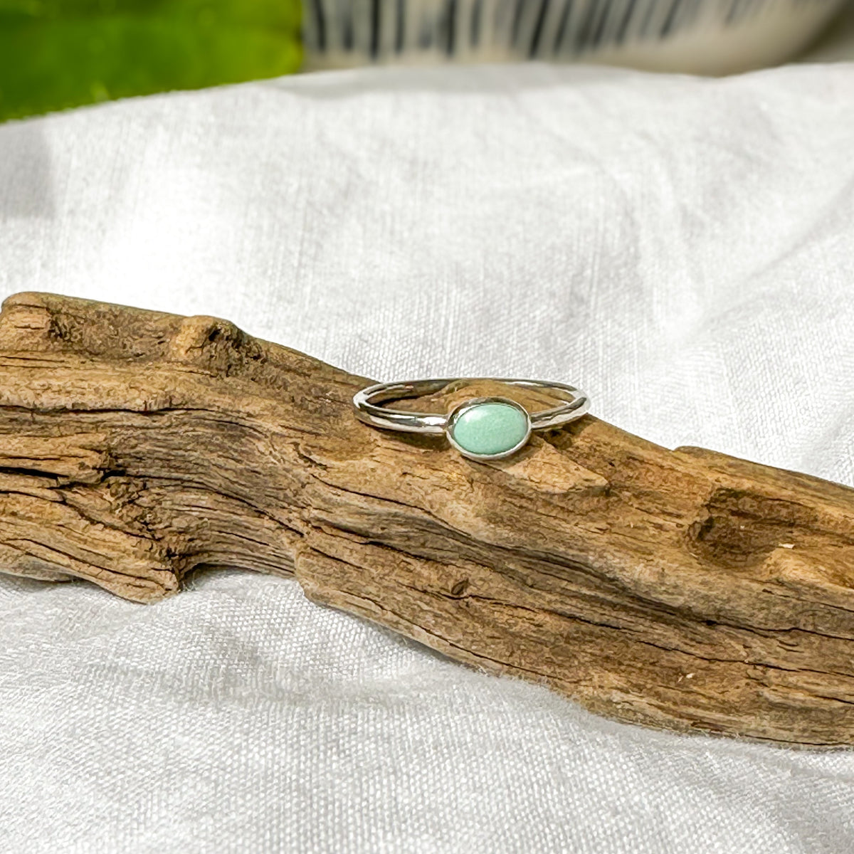 Lone Mountain Turquoise stacking ring, natural Nevada pale blue turquoise sterling silver Natural Earth Collective Ohio