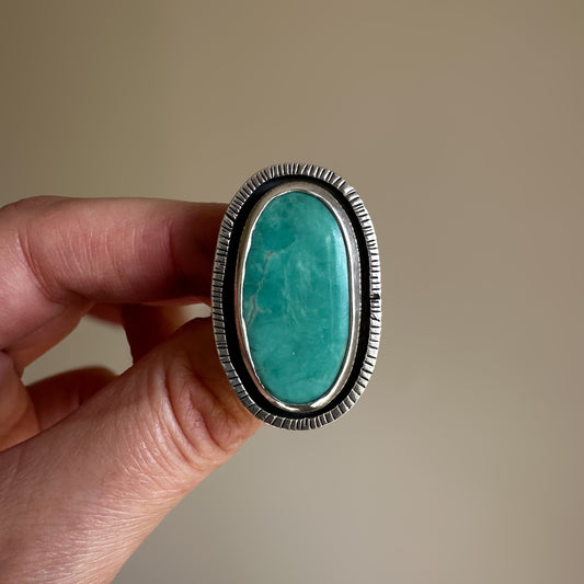 Open Sky Turquoise ring size 8.5 close up, natural stone clean setting Natural Earth Collective Ohio