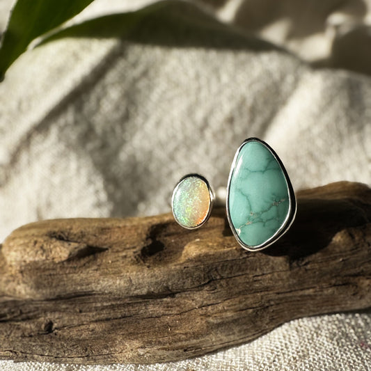 Lone Mountain Turquoise and Pipe Opal open shank ring size 7, sterling silver Natural Earth Collective Ohio