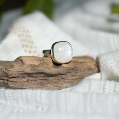 Rainbow Moonstone ring size 9, blue flash sterling silver Natural Earth Collective Ohio