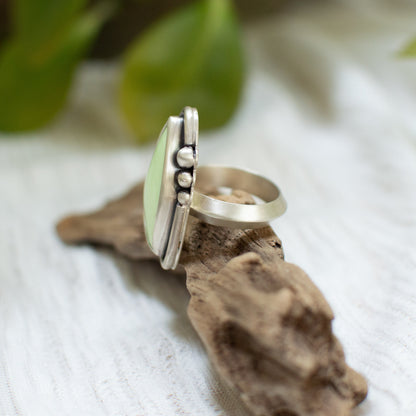 Lemon Chrysoprase ring size 10 on hand, one of a kind artisan Natural Earth Collective Ohio
