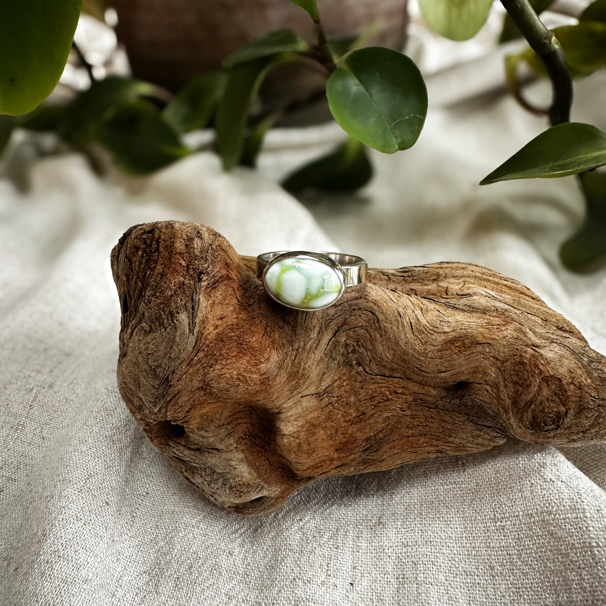 Palomino Variscite ring size 8 on hand, one of a kind artisan Natural Earth Collective Ohio