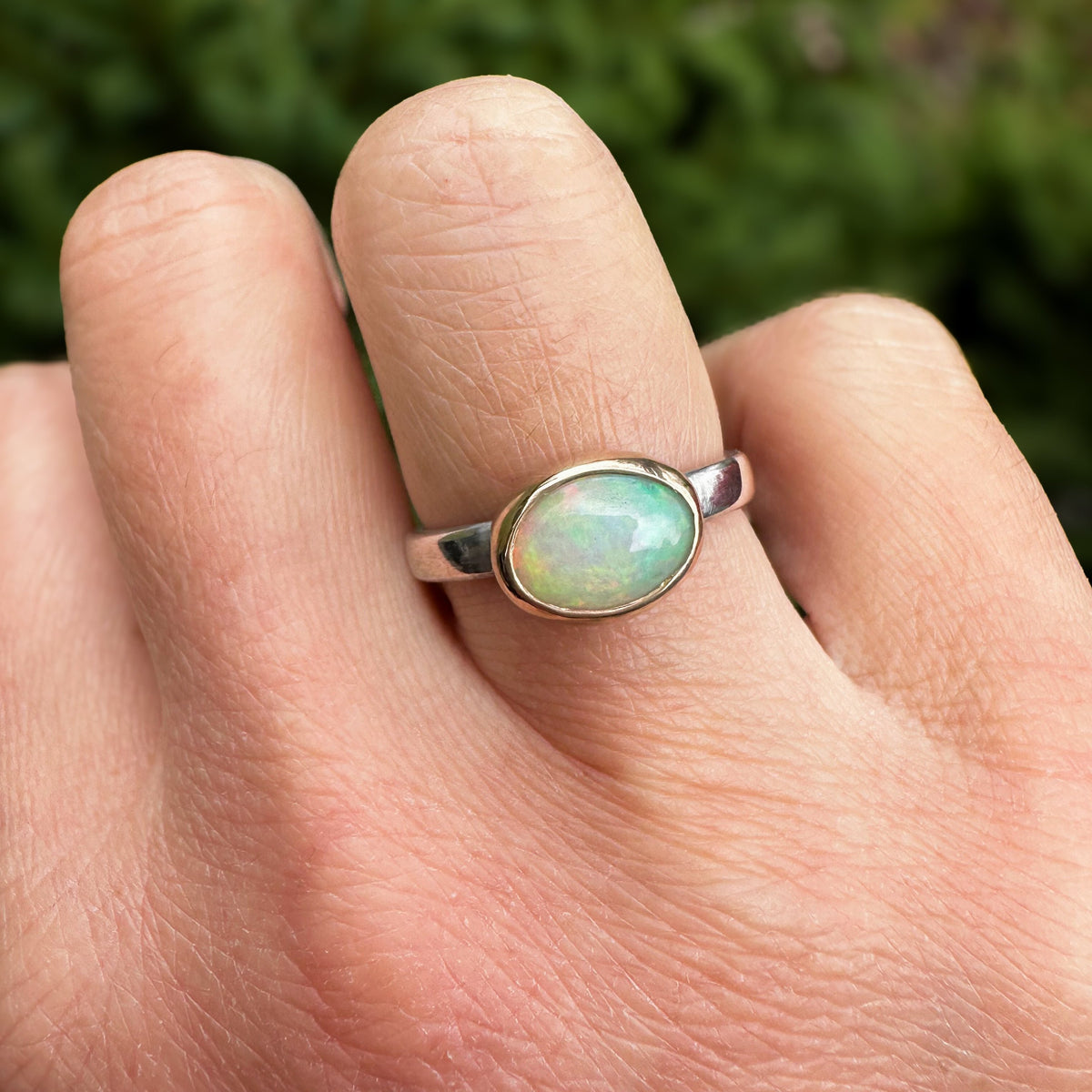 Ethiopian Opal mixed metal ring No.4 size 9, tricolor flash 14k gold filled Natural Earth Collective Ohio