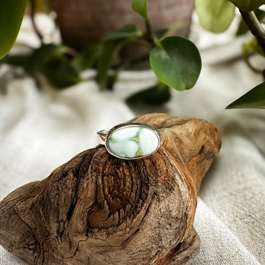 Palomino Variscite ring size 5.25, creamy pale blue-green fine silver sterling silver Natural Earth Collective Ohio