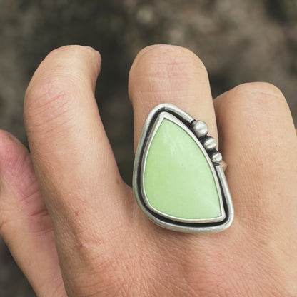 Lemon Chrysoprase ring size 10 detail, matte sterling silver Natural Earth Collective Ohio