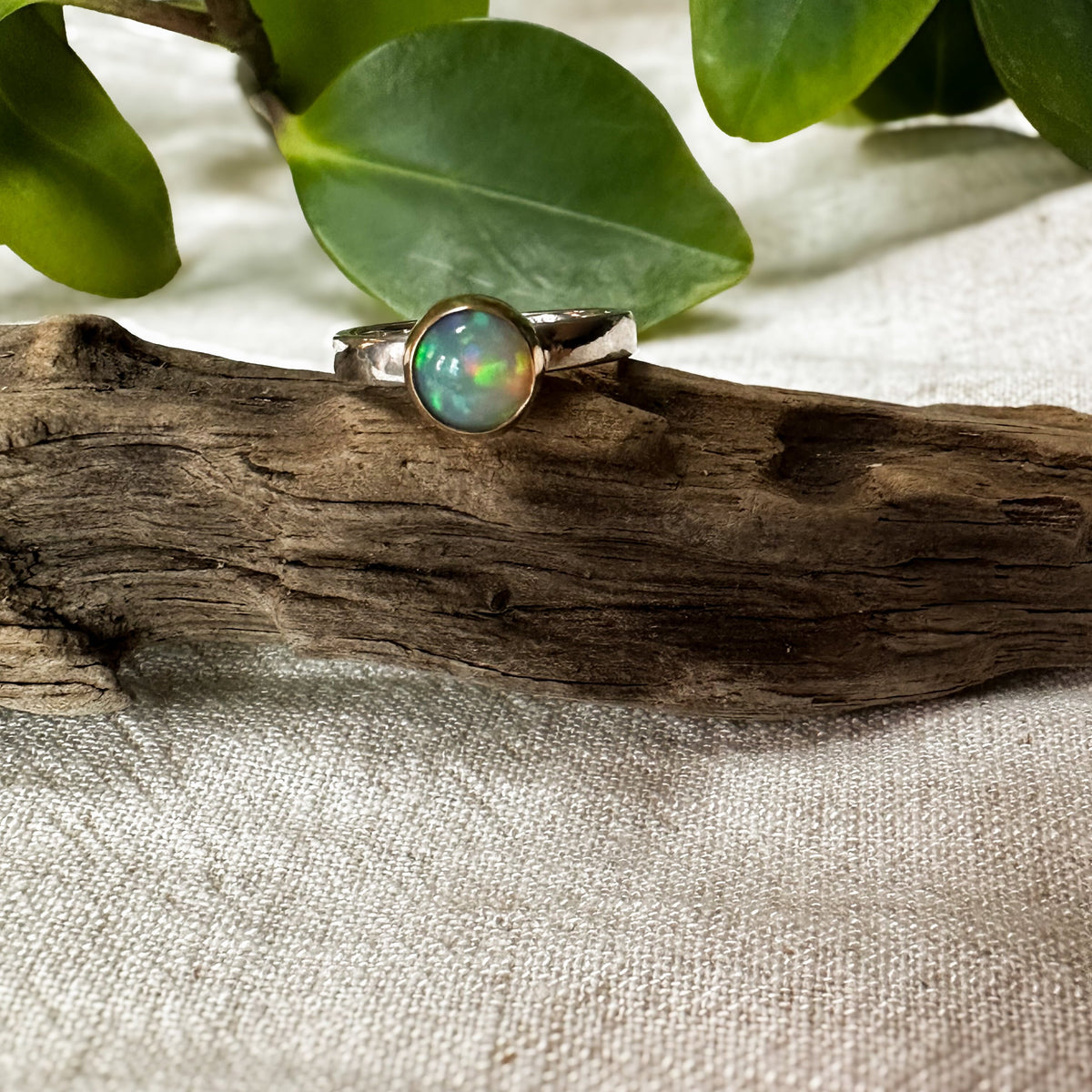 Ethiopian Opal ring No.1 detail, gold filled wire wrap Natural Earth Collective Ohio