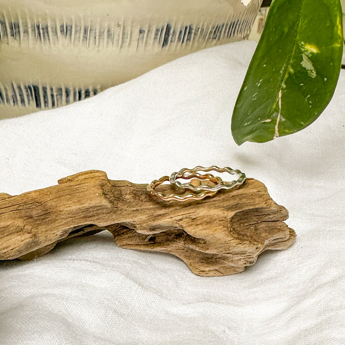 Wave stacking ring sterling silver and 14k gold filled, ocean-inspired Natural Earth Collective Ohio