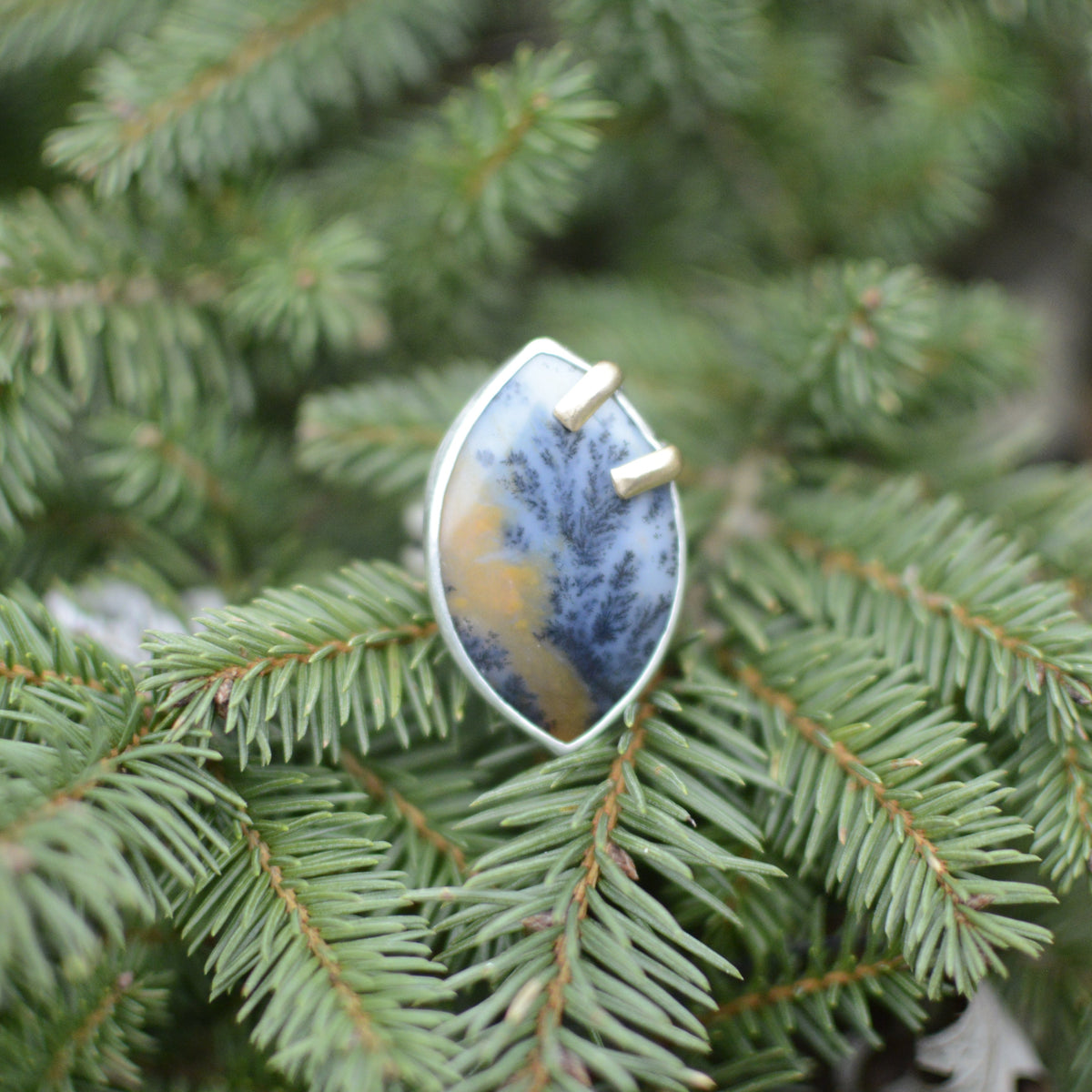 Mixed metal prong ring No.2 on hand, one of a kind artisan Natural Earth Collective Ohio