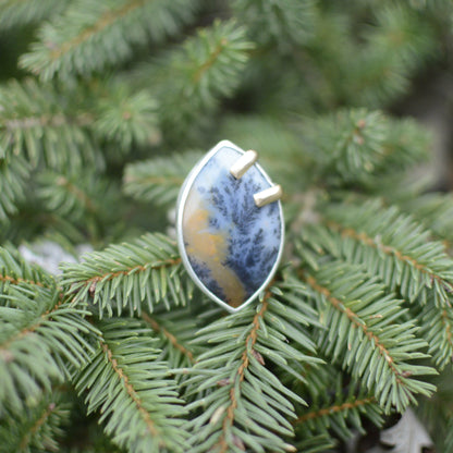 Mixed metal prong ring No.2 on hand, one of a kind artisan Natural Earth Collective Ohio
