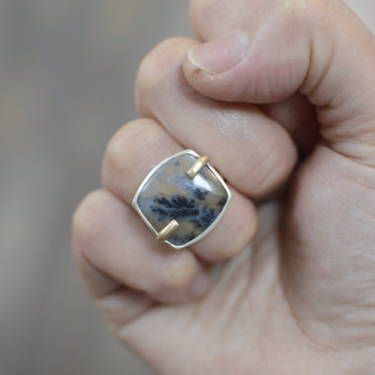 Mixed metal Dendritic Agate ring No.3 detail, natural stone sterling silver Natural Earth Collective Ohio