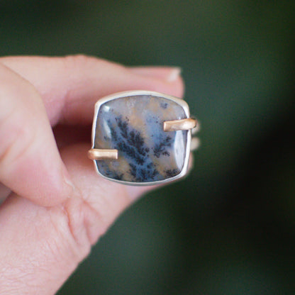 Mixed metal prong ring No.3 on hand, one of a kind artisan Natural Earth Collective Ohio