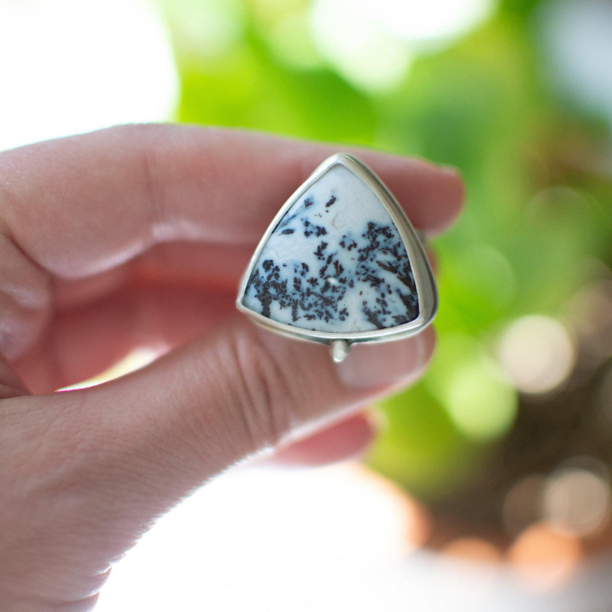 Dendritic Agate Cypress ring size 9.5, sterling silver hand-drawn band Natural Earth Collective Ohio