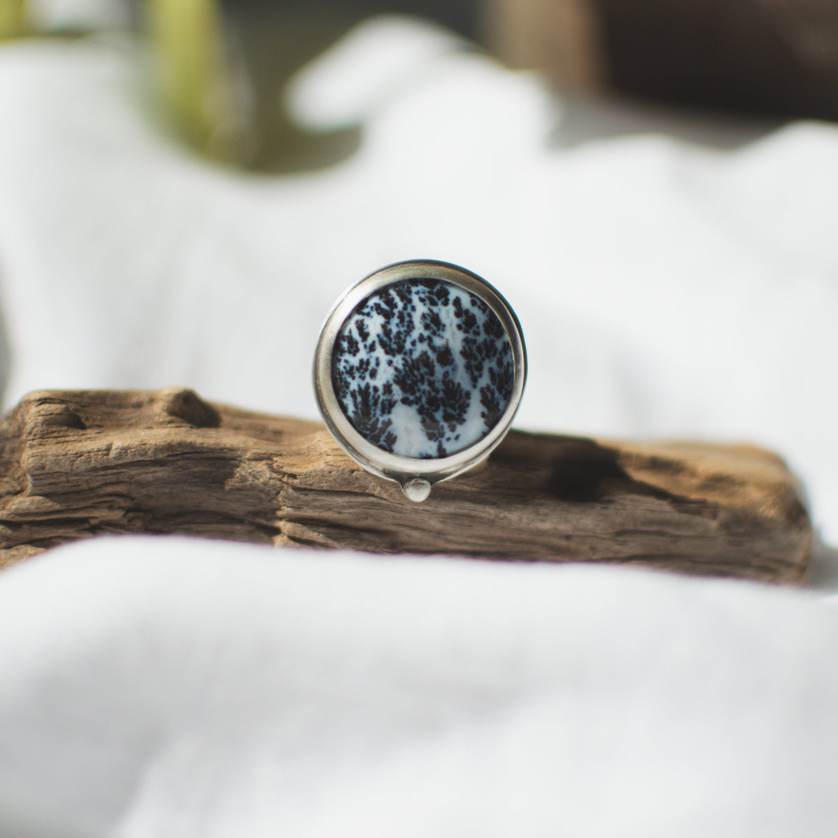 Dendritic Agate Cypress ring No.3 size 7.5, sterling silver handcrafted Natural Earth Collective Ohio