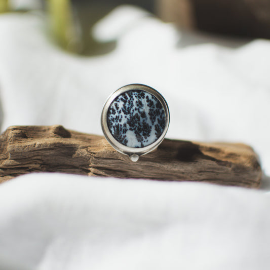 Dendritic Agate Cypress ring No.3 size 7.5, sterling silver handcrafted Natural Earth Collective Ohio