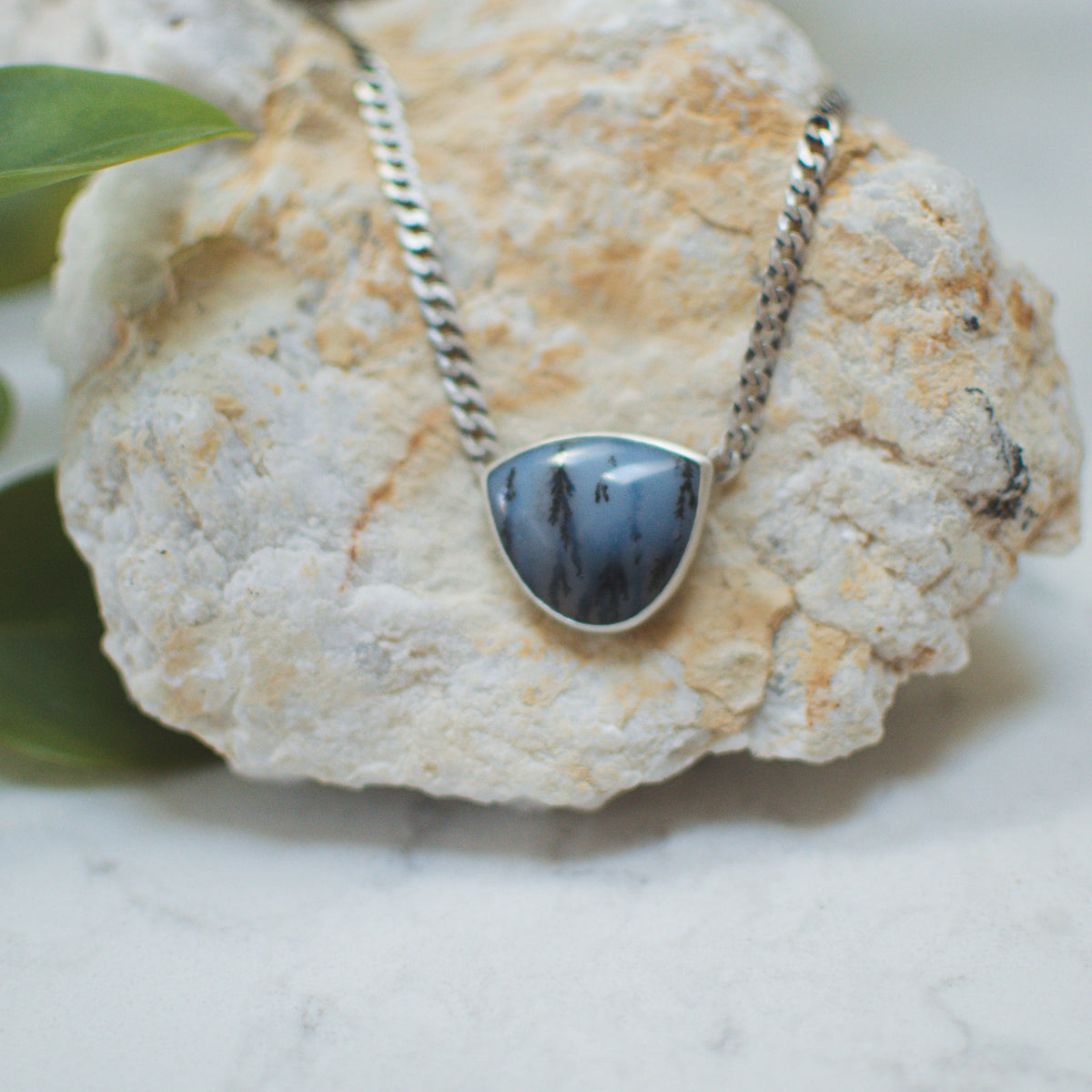 Dendritic Agate curb chain necklace, dripping evergreen inclusions oxidized sterling silver Natural Earth Collective Ohio