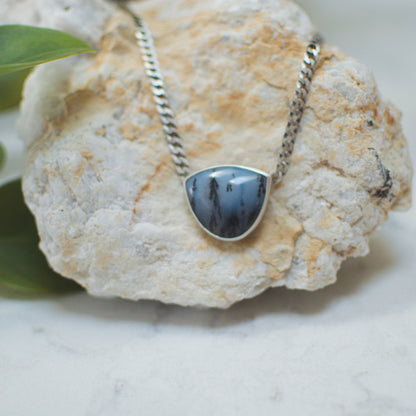 Dendritic Agate curb chain necklace, dripping evergreen inclusions oxidized sterling silver Natural Earth Collective Ohio