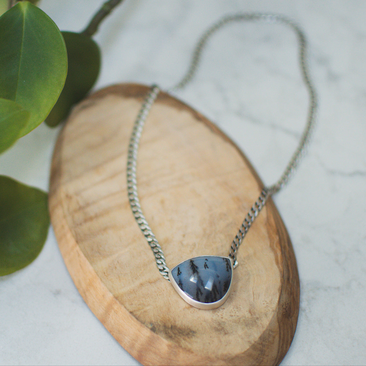 Dendritic Agate necklace styled, oxidized sterling silver curb chain Natural Earth Collective Ohio