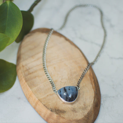 Dendritic Agate necklace styled, oxidized sterling silver curb chain Natural Earth Collective Ohio