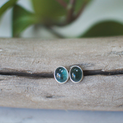 Sage green tourmaline stud earrings, natural gemstone handcrafted Natural Earth Collective Ohio