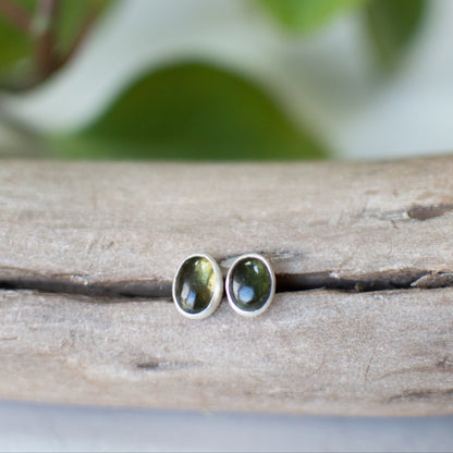 Blue tourmaline stud earrings, natural gemstone artisan jewelry Natural Earth Collective Ohio