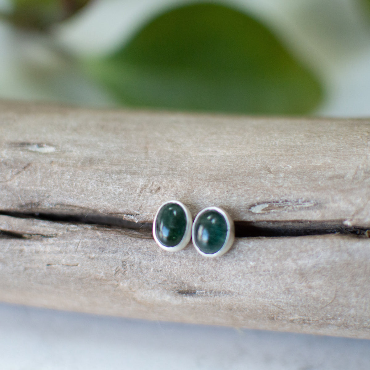 Dark teal tourmaline stud earrings, natural gemstone sterling silver Natural Earth Collective Ohio