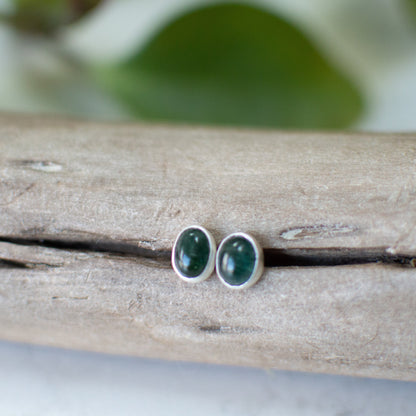 Dark teal tourmaline stud earrings, natural gemstone sterling silver Natural Earth Collective Ohio
