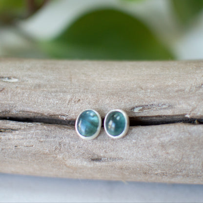 Olive green tourmaline stud earrings, natural gemstone sterling silver Natural Earth Collective Ohio