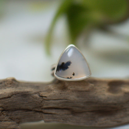 Trillion Dendritic Agate ring size 6.5, triangular cut natural stone sterling silver Natural Earth Collective Ohio