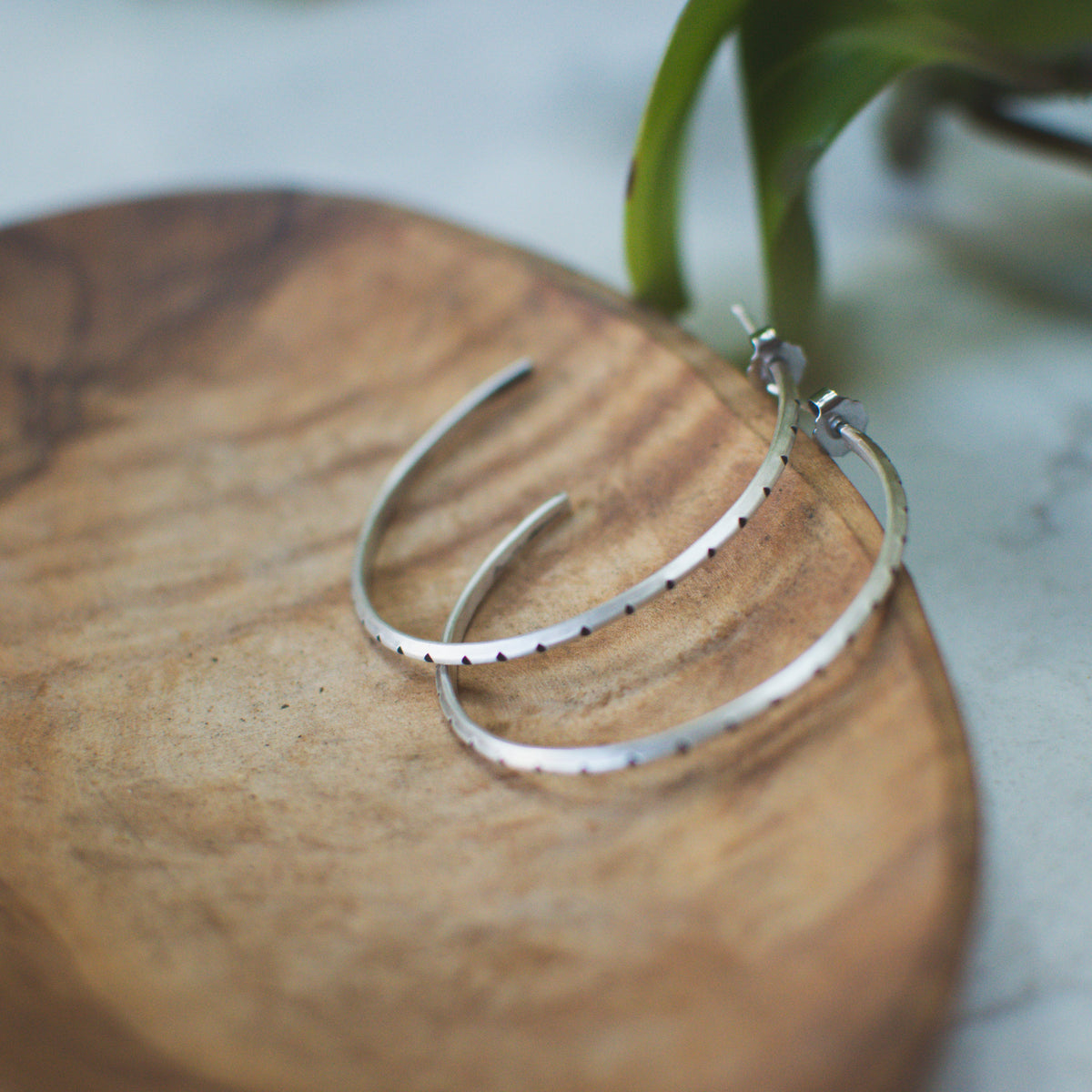 Dainty hammered triangle hoop earrings, oxidized sterling silver lightweight Natural Earth Collective Ohio