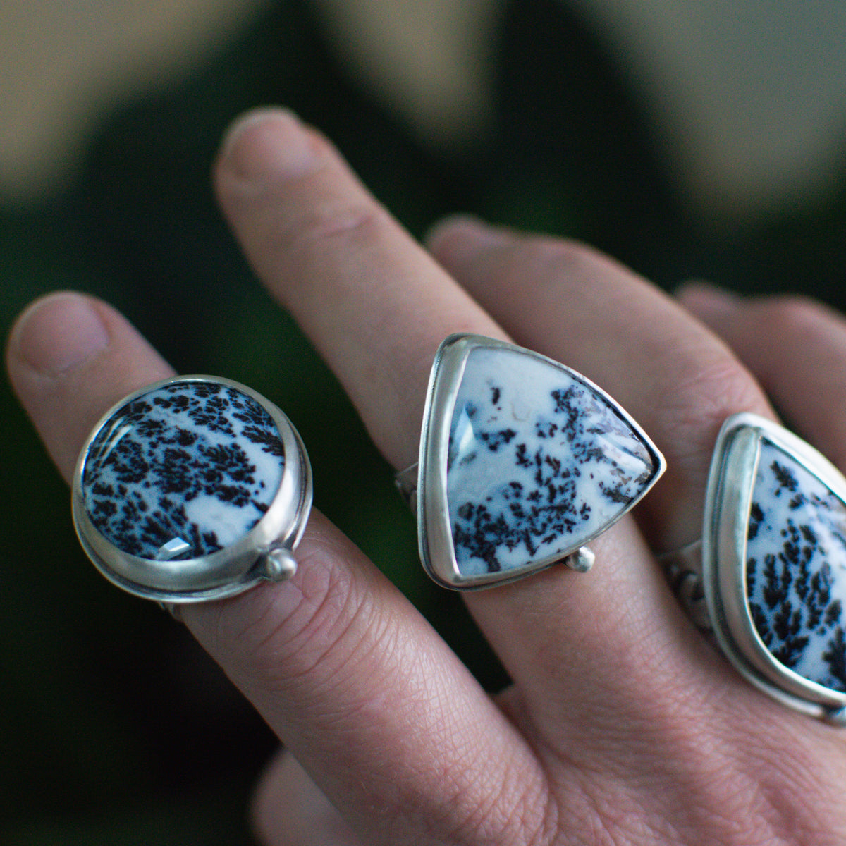 Dendritic Agate Cypress ring No.3 side view, sterling silver Natural Earth Collective