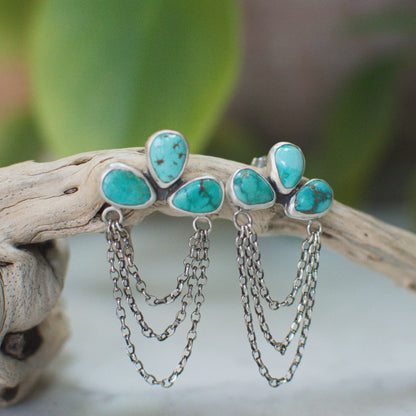 Carico Lake Turquoise cascade earrings close up, bright apple green Nevada turquoise Natural Earth Collective Ohio