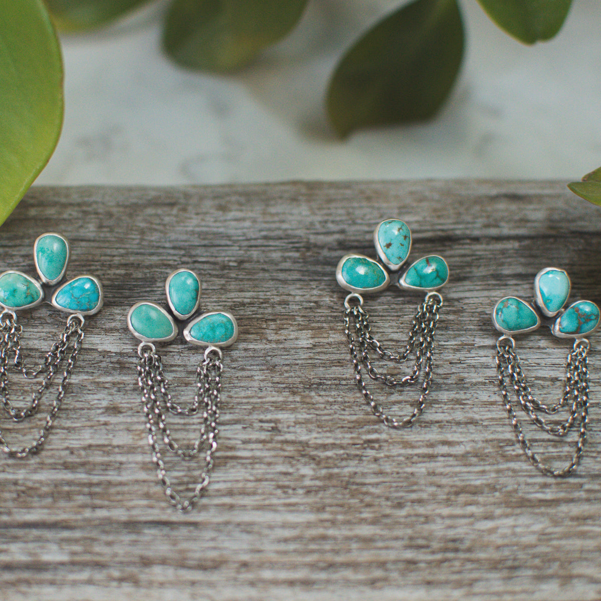Carico Lake cascade earrings detail, three-stone cluster sterling silver Natural Earth Collective Ohio