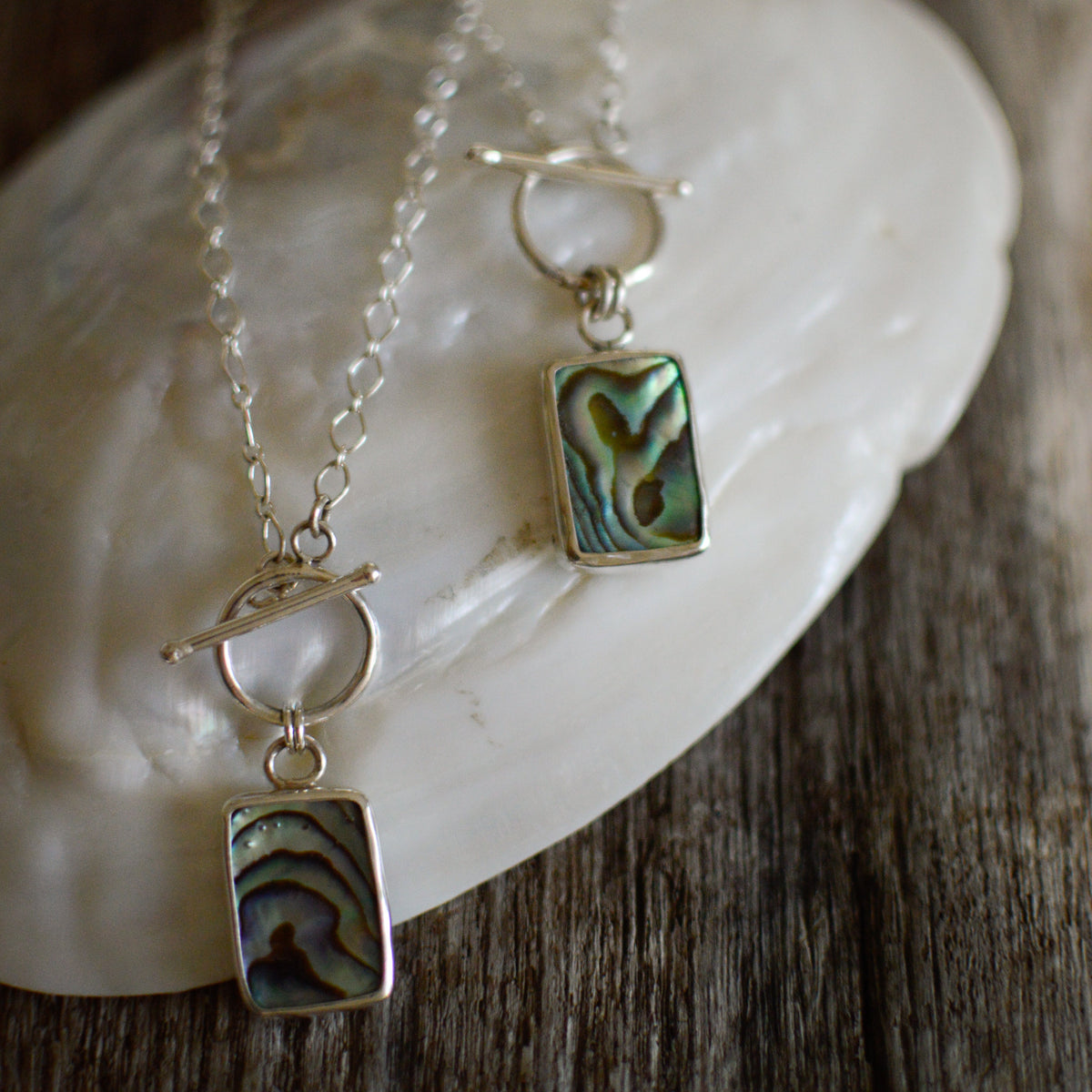 Abalone pendant detail, rectangular natural shell sterling silver Natural Earth Collective Ohio
