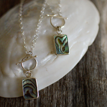 Abalone pendant detail, rectangular natural shell sterling silver Natural Earth Collective Ohio