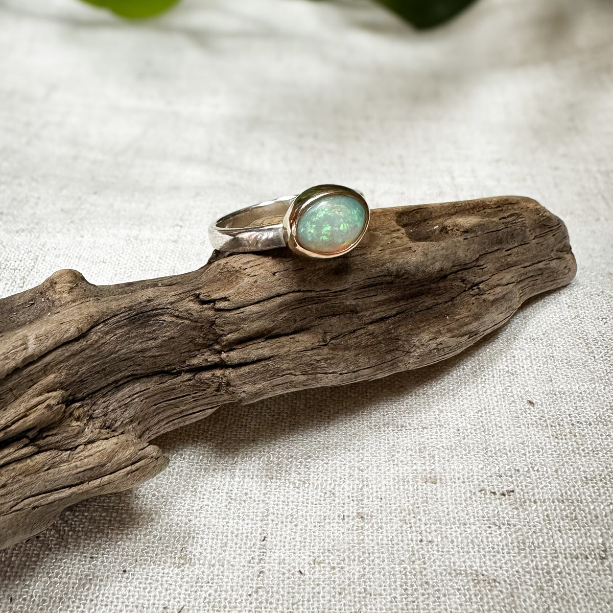 Ethiopian Opal ring No.4 on hand, artisan jewelry Natural Earth Collective Ohio